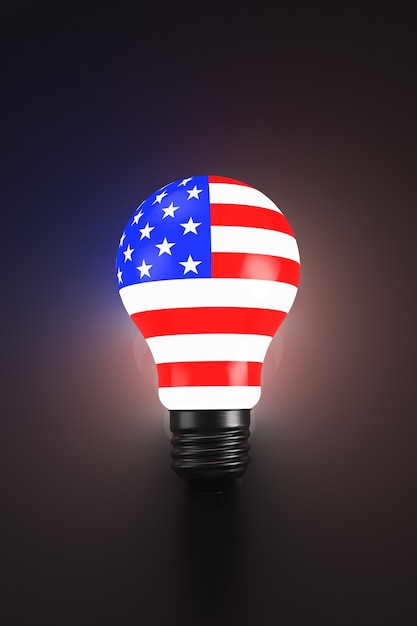 Lampadina stilizzata come una bandiera americana. Temi politici