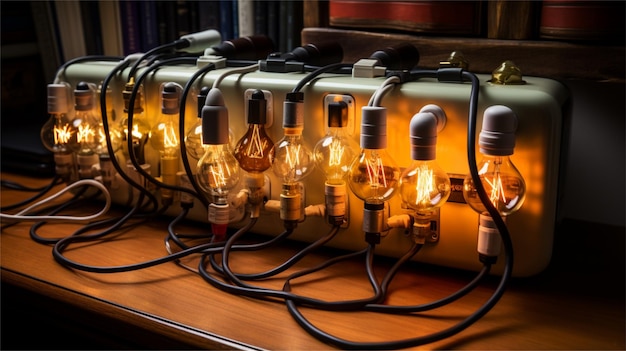 Lampadine Edison a incandescenza d'epoca su un tavolo di legno