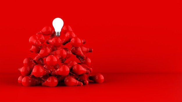 Lampadine su sfondo rosso. concetto di idea. illustrazione 3D.