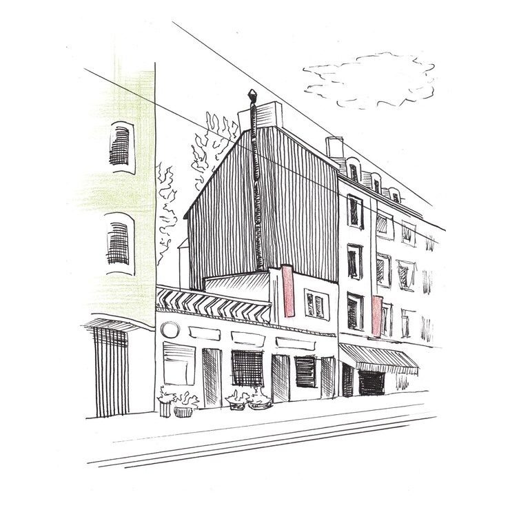 Lanskap, jalan kota. Digambar tangan dalam gaya sketsa.