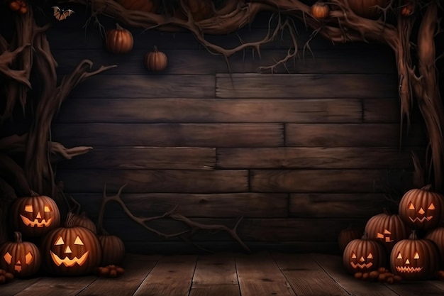 Lanterna a testa di zucca di Halloween su sfondo di legno