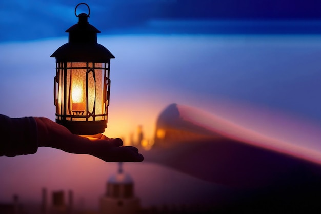 Lanterna araba con un'illustrazione 3D della candela accesa