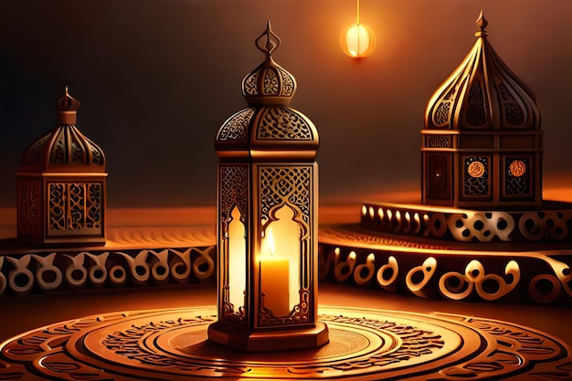 Lanterna araba ornamentale con candela accesa che brilla