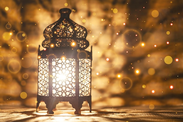 Lanterna araba ornamentale con candela accesa incandescente