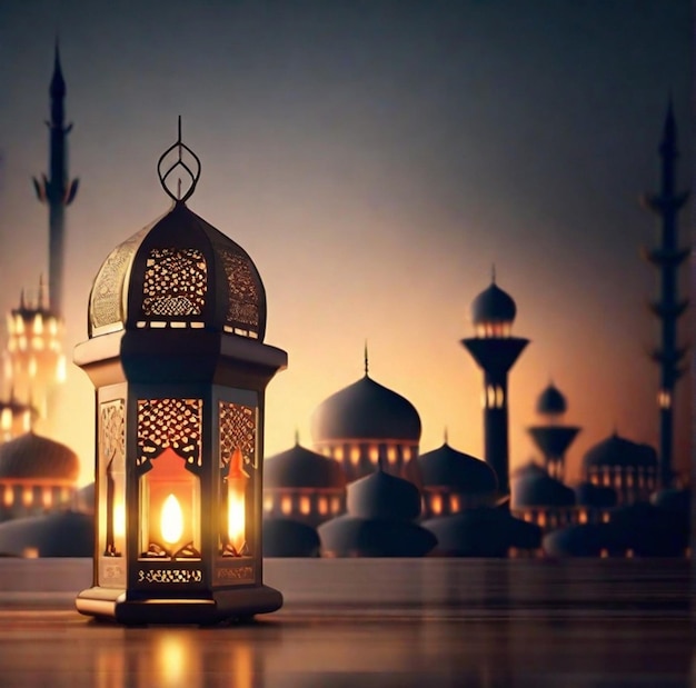 Lanterna araba ornamentale con sfondo di moschea Eid Mubarak