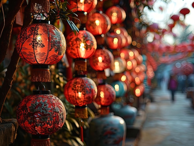 Lanterna cinese di Capodanno nell'area di Chinatown alfabeto cinese Daji dali su Lanterna che significa redditizio