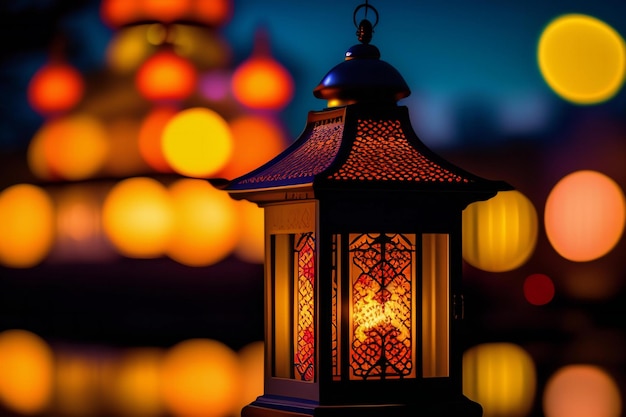 Lanterna con sfondo bokeh concetto di Ramadan Kareem