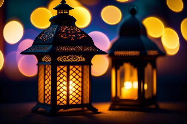 Lanterna con sfondo bokeh concetto di Ramadan Kareem