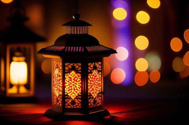 Lanterna con sfondo bokeh concetto di Ramadan Kareem