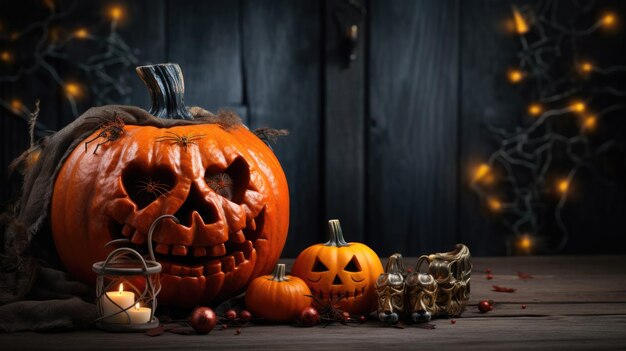 Lanterna della presa della testa della zucca di Halloween su priorità bassa spettrale