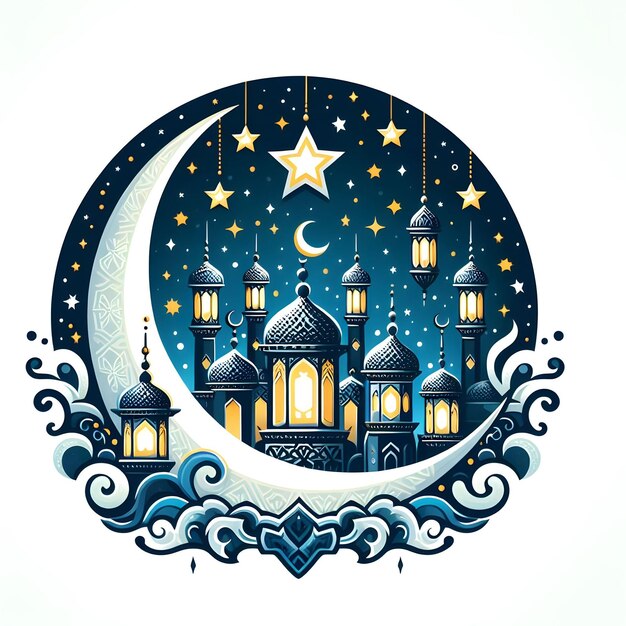 Lanterna di Eid e Ramadan o stelle lunari disegno della moschea isolato su sfondo bianco