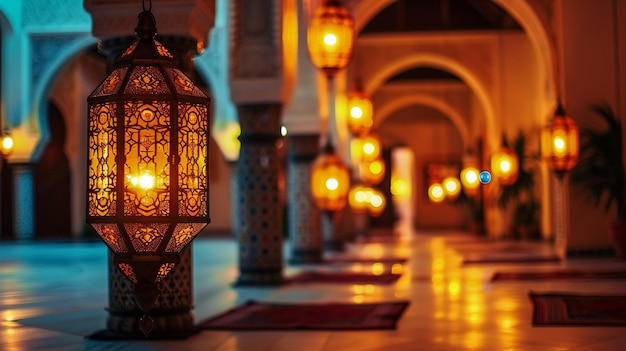 Lanterna di Ramadan e design di Ramadan carta da parati di Ramadan banner generative ai