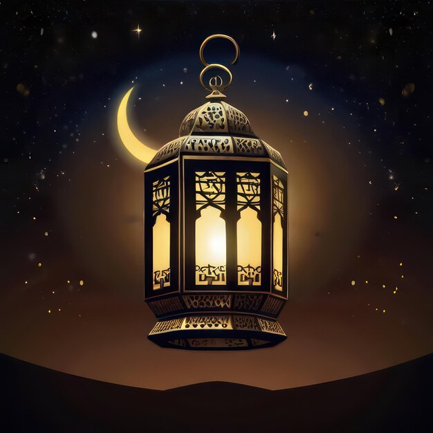 Lanterna di Ramadan Kareem con la luna sullo sfondo