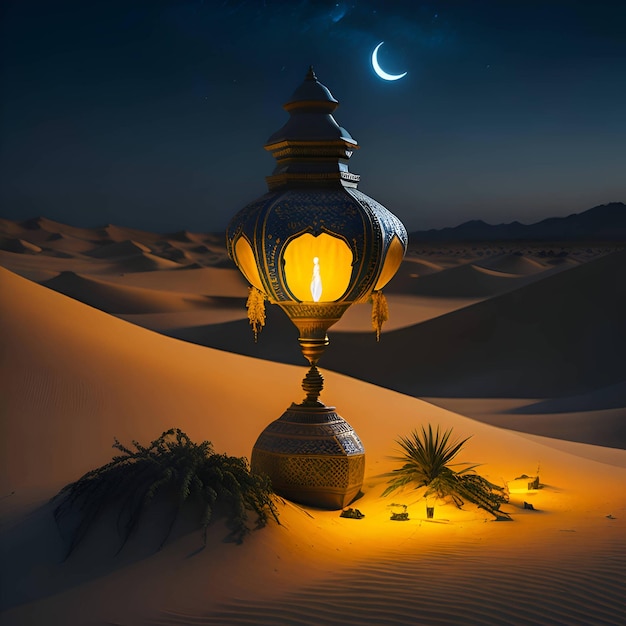 lanterna eid su sfondo islamico del deserto