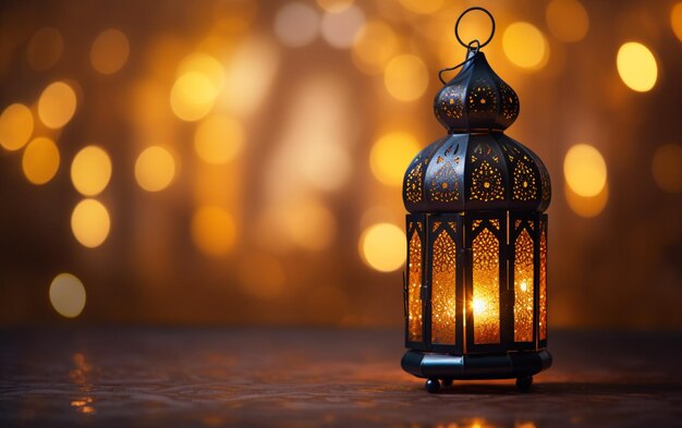 lanterna islamica con luci bokeh sullo sfondo per adha e fitr eid