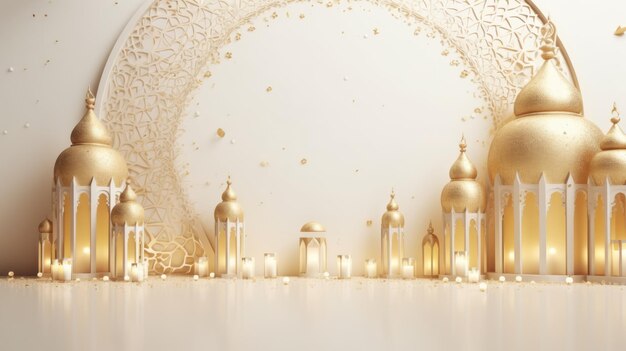 Lanterna islamica di lusso dorato e bianco sfondo della celebrazione di Ramadan Kareem