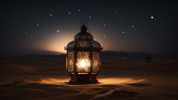 Lanterna islamica nel deserto di notte