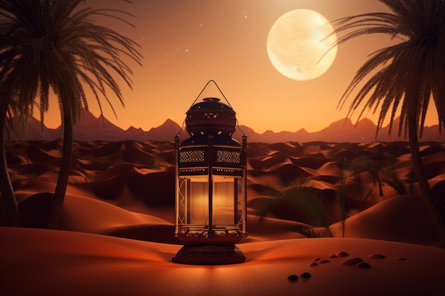 Lanterna islamica nella festa del Ramadan nel deserto