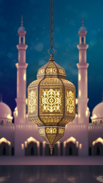 Lanterna moschea islamica sfocato sullo sfondo che celebra l'Eid ul Adha Vertical Mobile Wallpaper