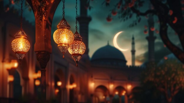 lanterna moschea notte ramadan kareem sfondo