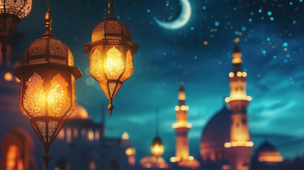 lanterna moschea notte ramadan kareem sfondo