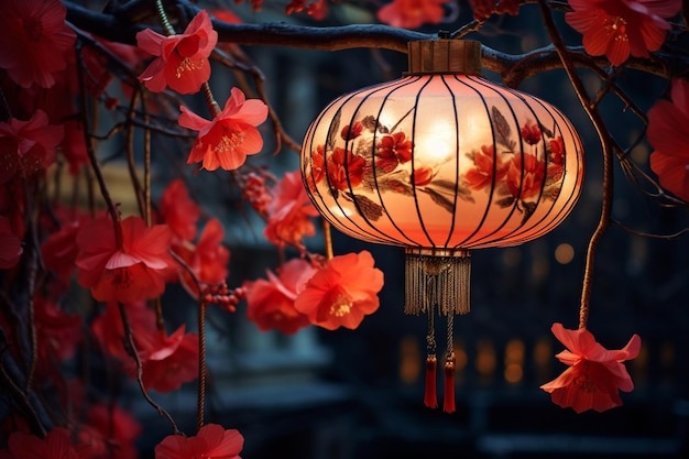Lanterna rossa cinese di notte creata con IA generativa