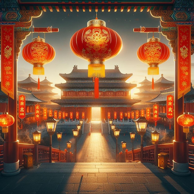 Lanterna rossa per il nuovo anno cinese sullo sfondo bellissimo