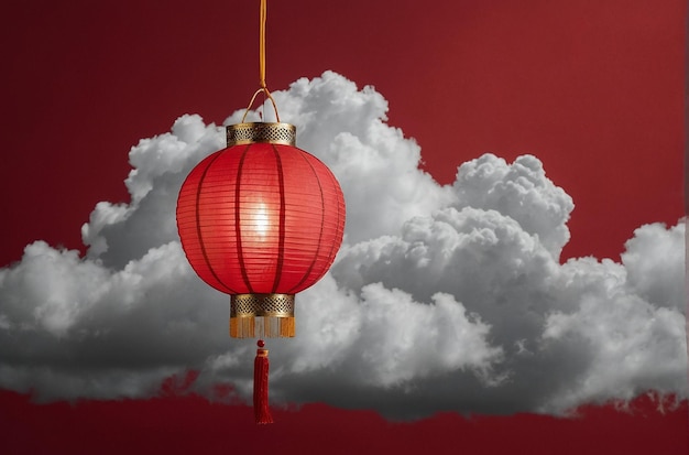 Lanterna tradizionale cinese e nuvola su sfondo rosso
