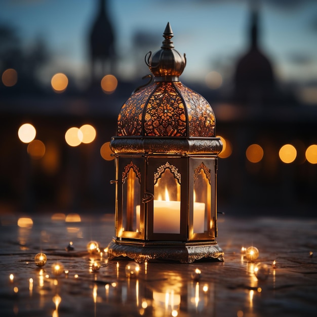 Lanterne appese decorative ramadan kareem felice festa dell'eid lampade sullo sfondo