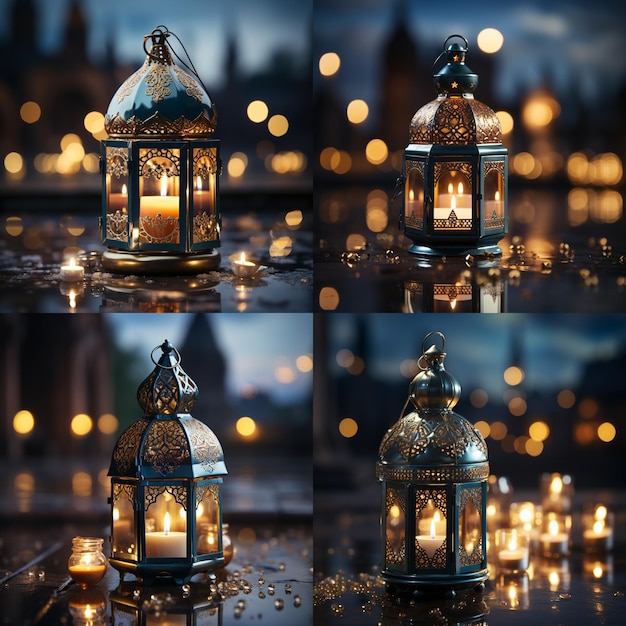 Lanterne appese decorative ramadan kareem felice festa dell'eid lampade sullo sfondo