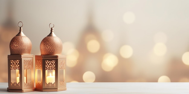 Lanterne appese decorative ramadan kareem felice festa dell'eid lampade sullo sfondo