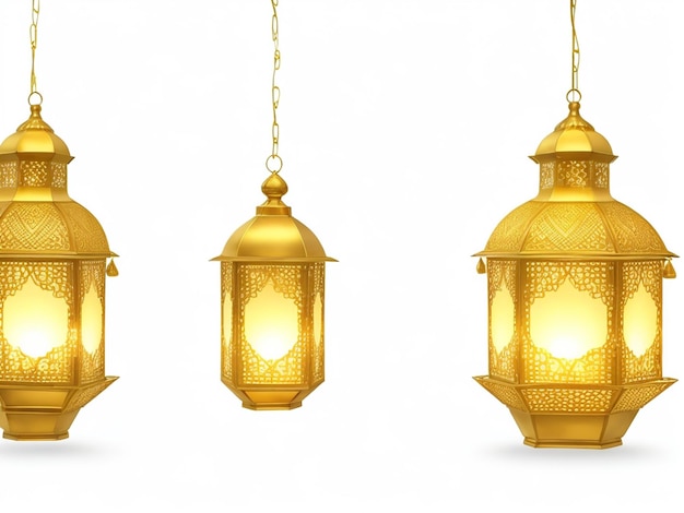 Lanterne arabiche d'oro vintage vettoriali gratuite con candele incandescenti set realistico