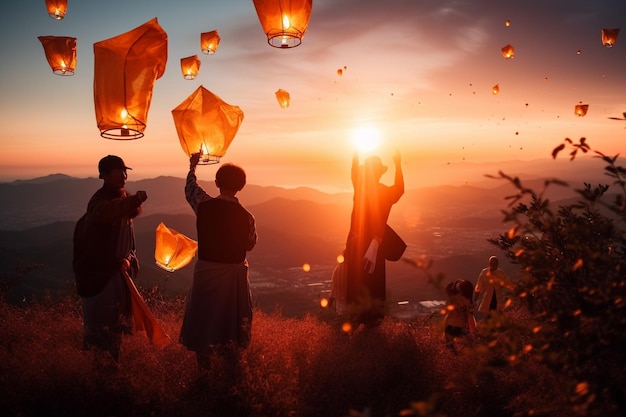 Lanterne del cielo di Khom Loy e Khom Fai in Thailandia