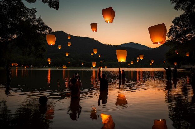 Lanterne del cielo di Khom Loy e Khom Fai