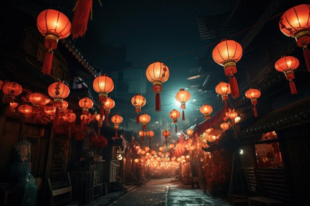 Lanterne di carta tradizionali cinesi sulla strada cinese in Cina che festeggiano il nuovo anno