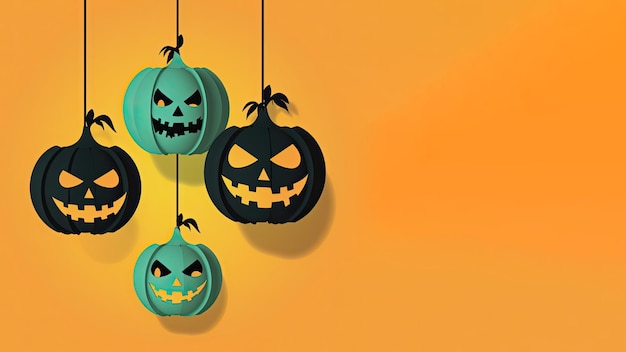 lanterne di halloween sul banner di sfondo giallo