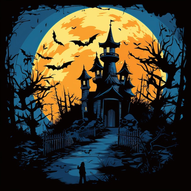 Lanterne Jack O nella foresta spettrale al chiaro di luna Zucche di Halloween nel cimitero nella notte spettrale
