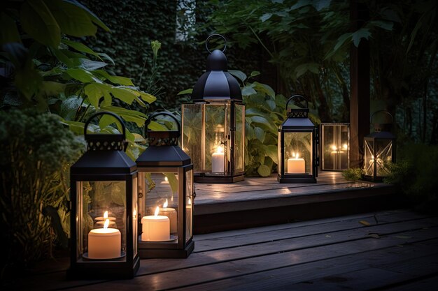 Lanterne moderne con illuminazione più fioca per un romantico giardino