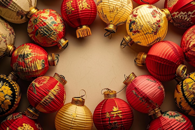 Lanterne tradizionali cinesi rosse e dorate piatte