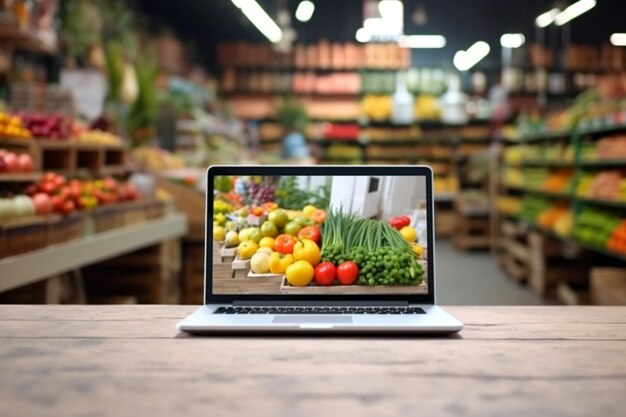 Laptop al supermercato che compra online