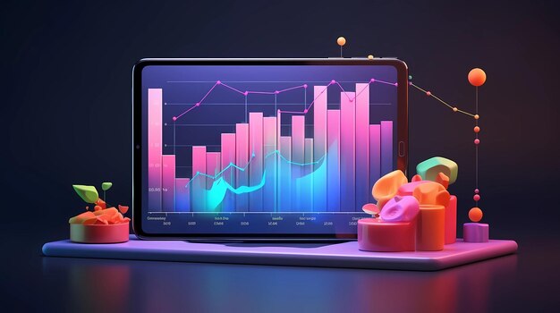 Laptop con grafico del mercato azionario sullo schermo Illustrazioni generative di AI