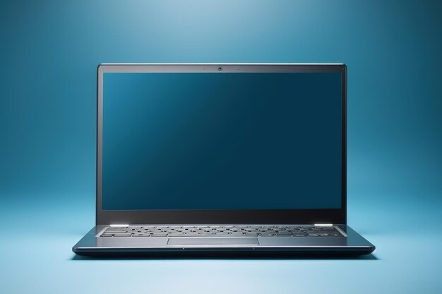 Laptop con schermo blu spazio vuoto per il testo Generativa AI
