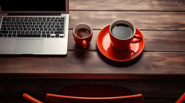 Laptop e tazza di caffè sul tavolo di legno