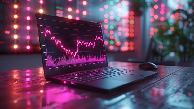 Laptop isometrico con interfaccia di servizi finanziari sulla scrivania Fintech trading e scambio di tecnologia aziendale