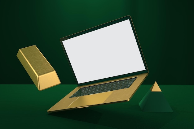 Laptop lato destro con lingotti d'oro