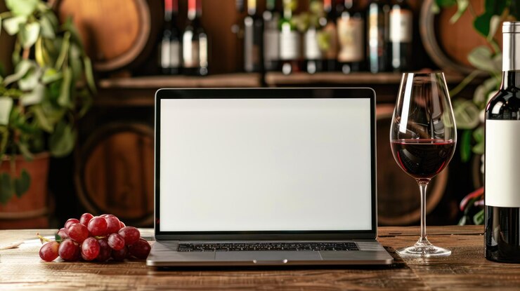 Laptop screen with a wine tasting setup