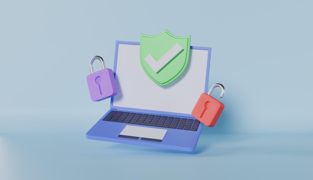 Laptop sing con chiusura scudo di sicurezza per il concetto di protezione di password online