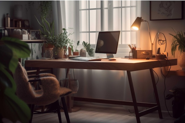 Laptop su tavolo di legno in un caffè concetto di lavoro da casa