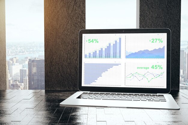 laptop with business charts