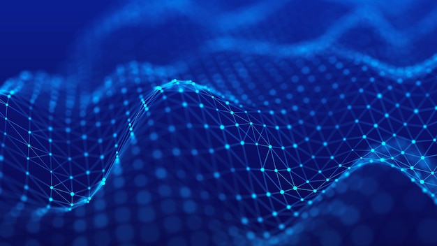 Large digital data background Abstract wave with moving dots 3d rendering
